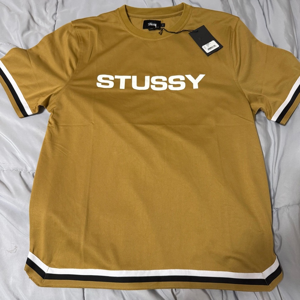 NEW Vintage Stussy Mesh Basketball Sports Jersey SMALL gold white